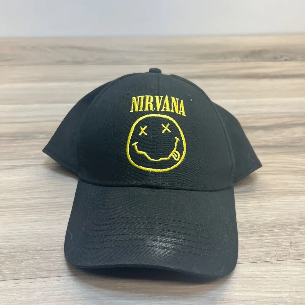 Nirvana Snapback Hat Cap‎ Black Smiley Face Logo Rock/Punk  Music Baseball Cap